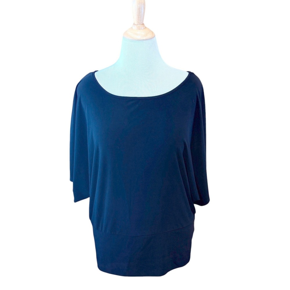 Premise Womens Black Boat Neck Dolman Sleeve Banded Hem Blouse Top XL